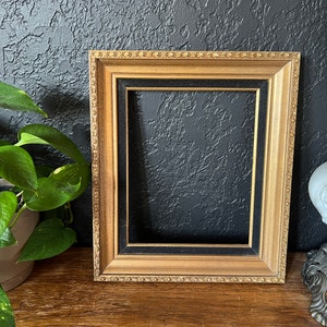 Picture Frame- Classic Gold Ornate Wooden with Black Velvet Liner- Antique Style, Baroque, Vintage Look