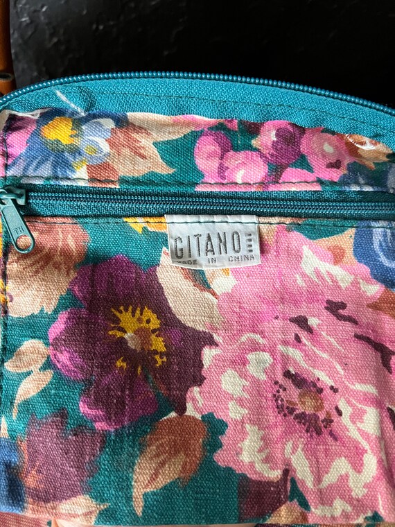 Vintage Teal Floral Gitano Duffel Bag Flower 80s … - image 4