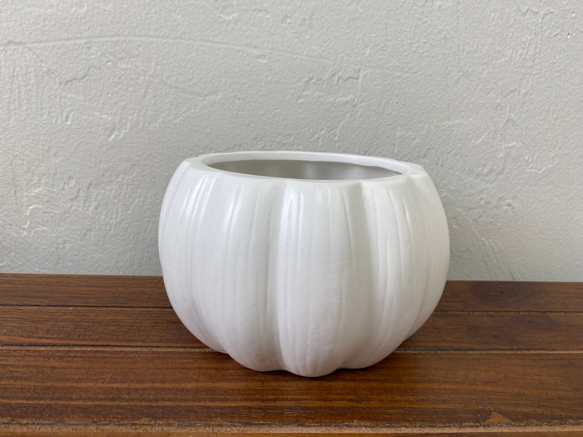White Ceramic Pumpkin Planter Etsy