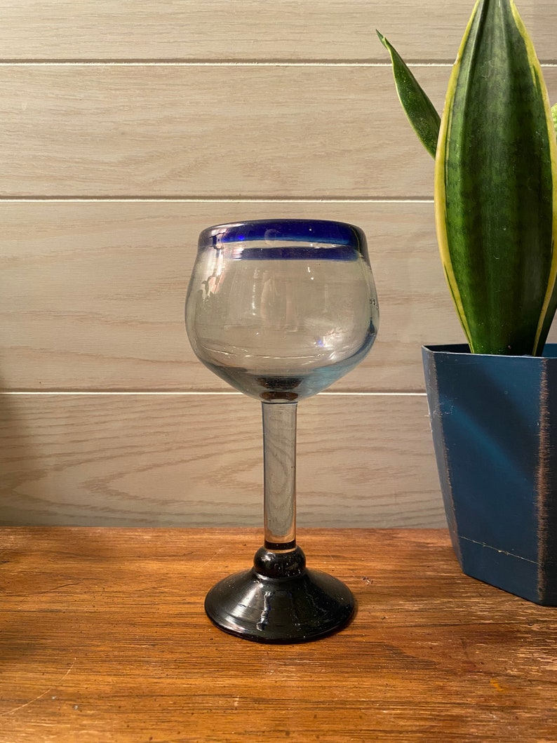 Set of 8 Blue Rim Mexican Wine Glasses Etsy