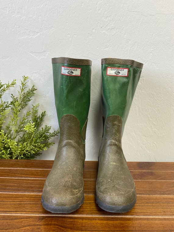 Women's Gates Gardener Green Rubber Rain Boots Wellington Wellies UK Sz 5/ US 8 Hunter