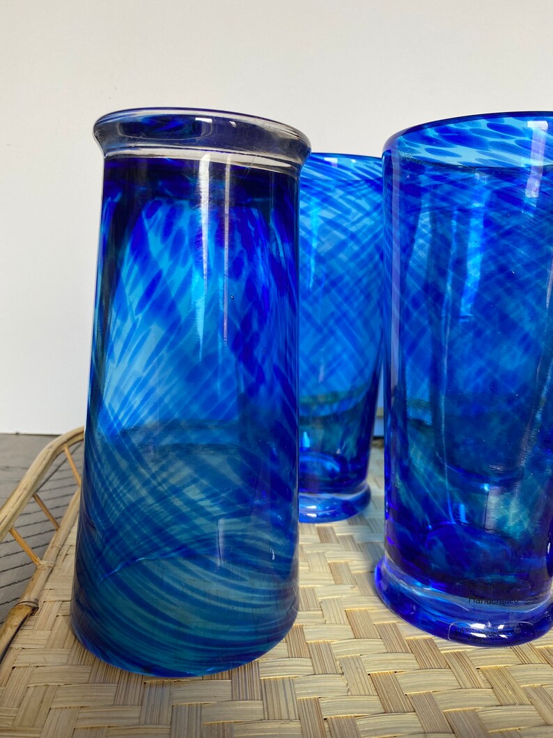 Retro Home Studio Blue Confetti Art Glass Cocktail Tumblers / Etsy