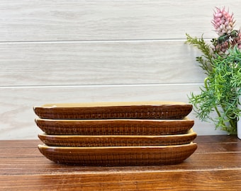 Vintage Brown Glazed Ceramic Corn Holder Serving Dishes - Set of 4