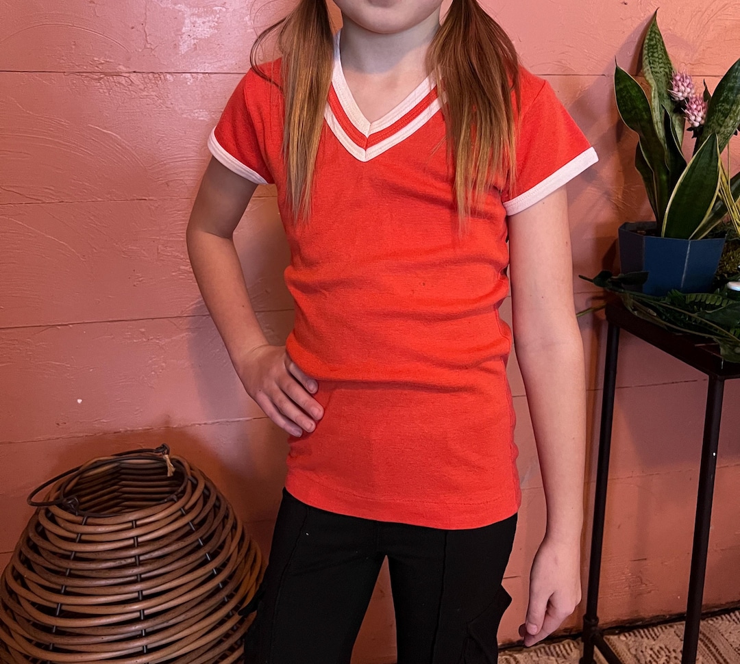 Vintage Orange Red Ringer Tee Youth Size Small Retro Athletic 70’s ...