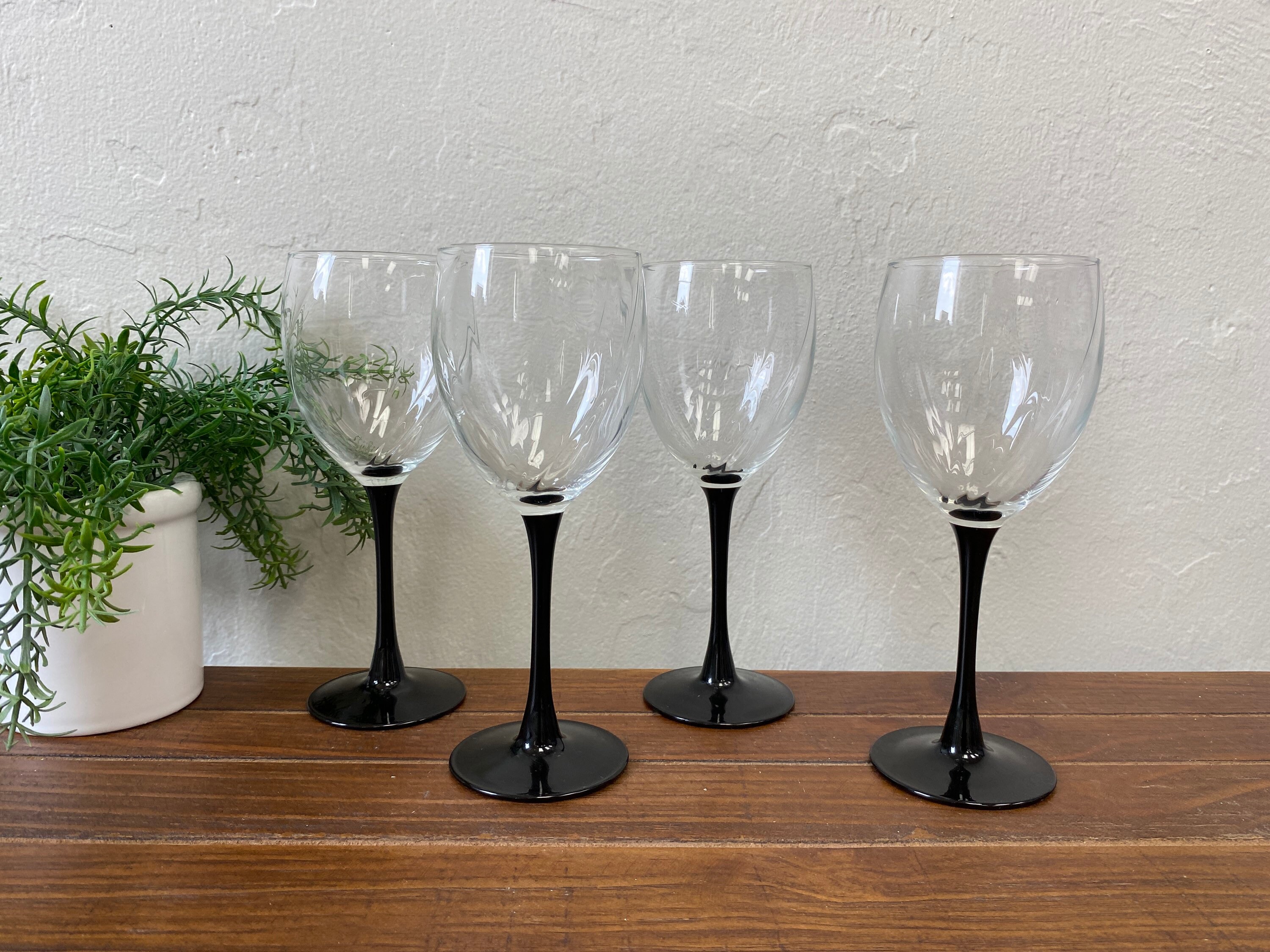 Set of 4 Vintage Black Stem Swirl Bowl Wine Glasses Etsy