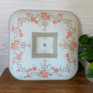 Large Vintage Square Glass Ceiling Diffuser Shade // Vintage Light Fixture // Dogwood Blossoms