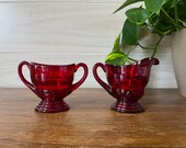 Vintage New Martinsville Ruby Red Glass Sugar Creamer Moondrops Pattern
