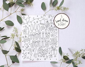 Páginas para colorear imprimibles / Tema navideño / Coloración fácil y divertida / Coloración para adultos