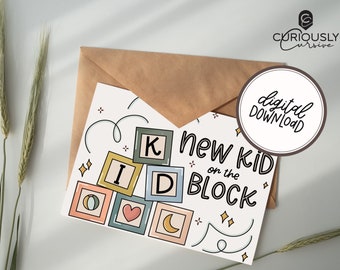 New Kid on the Block Greeting Card | Pregnancy/New Baby Greeting Card | Digital Download | Printable Card