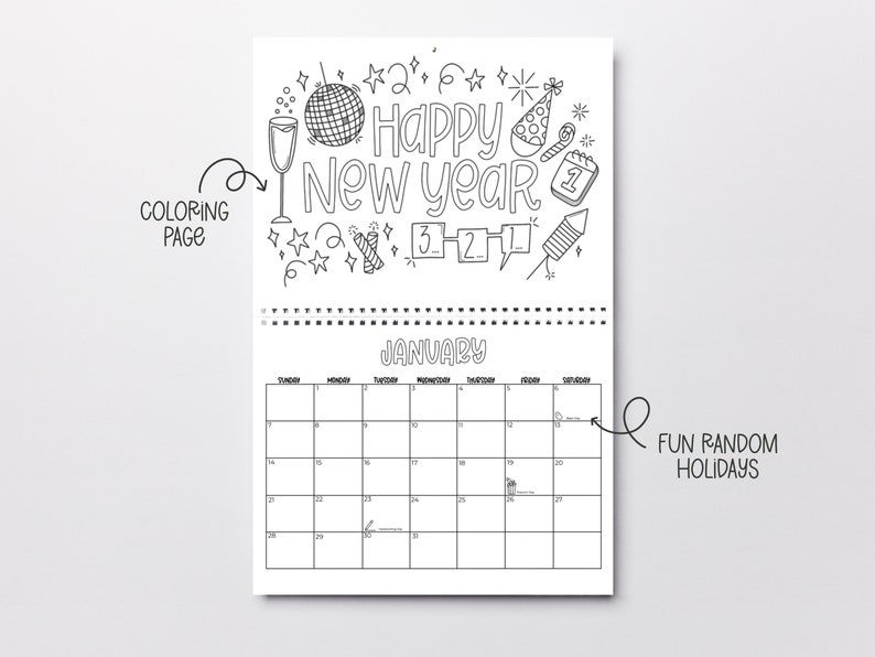Color Your Own Calendar 2024 Coloring Pages Gratitude Etsy