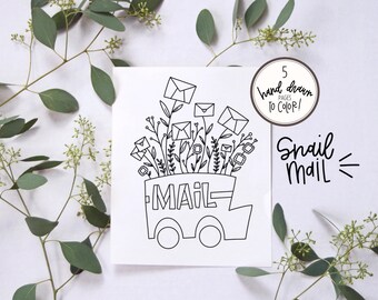 Dibujos para colorear imprimibles / Tema Snail Mail / Coloración fácil y divertida