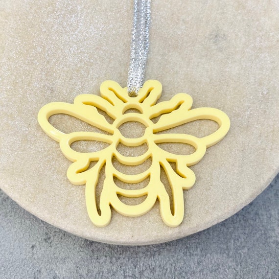 Bee Ornament: Wildlife Lover Gift Handmade Yellow Acrylic Decoration for Christmas or Home Decor