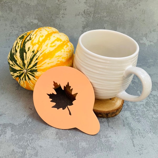 Maple Leaf Coffee Stencil Acrylic Autumn Fall Thanksgiving Harvest Unique Coffee Lovers Gift For Flavoured Latte Cappuccino Café Flavor