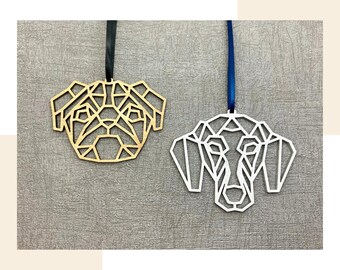 Dog Ornament Wood Wooden Christmas Xmas Tree Pet Animal Puppy Owner Dog Mom Lover Geometric Low Poly Polygon Modern Holiday Decoration UK