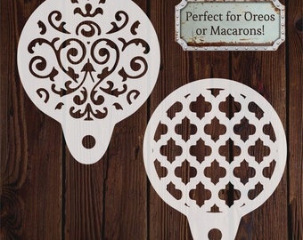 Damask Quatrefoil Macaron Oreo Cookie Stencils Small Mylar Stencil Set 2 Baking Bake Painting Stencil Decorating Airbrush Flexible Reusable