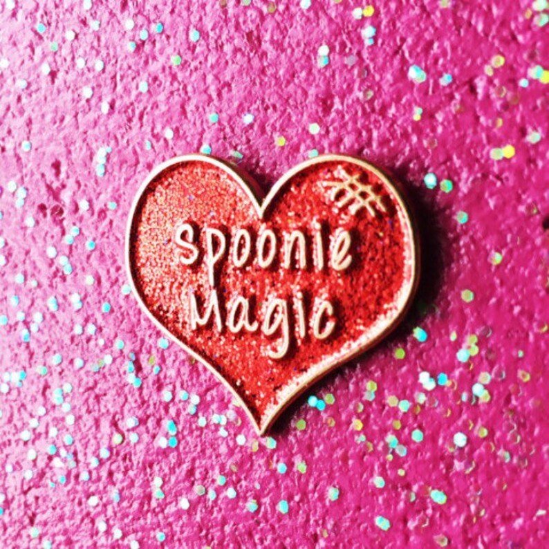 Spoonie Magic Red Glitter Heart enamel pin 25mm