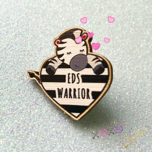 EDS (Ehlers-Danlos syndrome) Zebra Awareness pin (wooden)