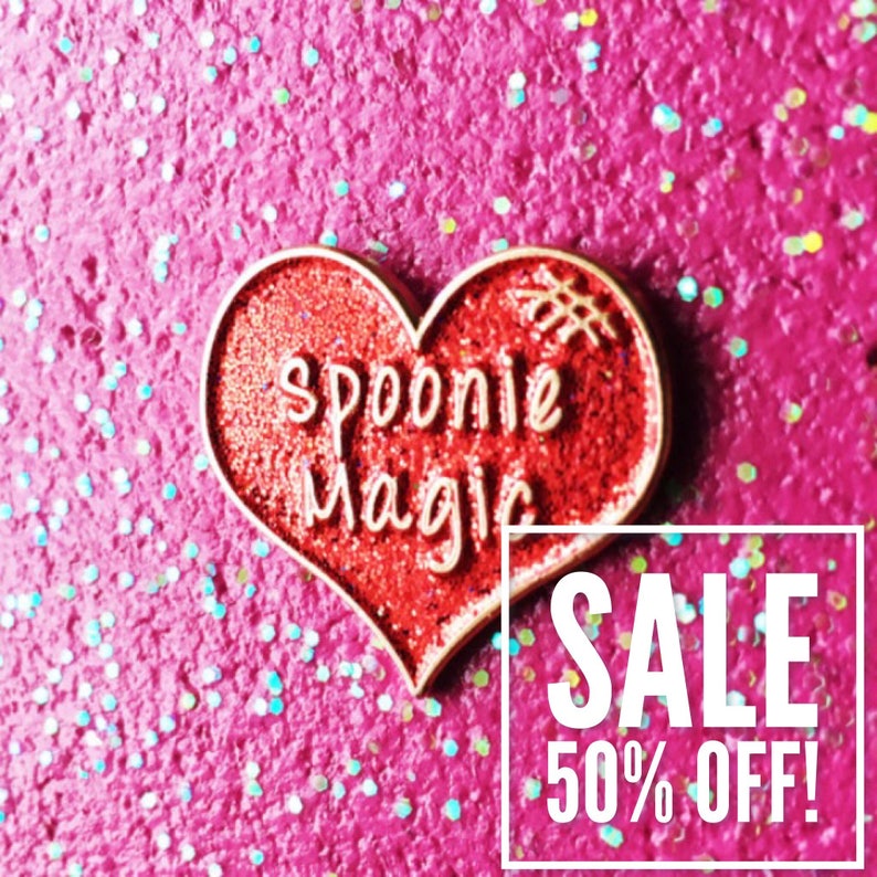 Spoonie Magic Red Glitter Heart enamel pin 25mm