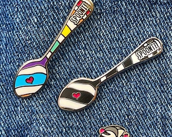 Zebra striped enamel Spoon (Spoonie) Awareness pins