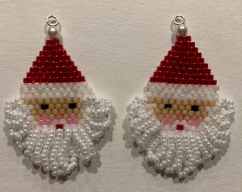 Christmas Santa is Coming to Town Earrings Pattern using Peyote, Brick Stitch, and loop fringe. Great Holiday Gift. Make with stud or wire