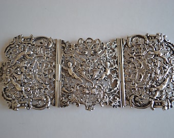 sterling silver buckle in the Art Nouveau style, made in Brimingham in 1893, fine filigree work, hallmarked, collector's item, vintage
