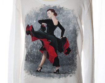 Girls Flamenco Dancer T-shirt, Hand-painted Dance Lover T Shirts, Daughter Gift Tshirt, Custom Made, Personalized, Birthday Gift for Niece.