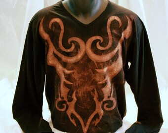 Custom Tshirt with a Painted Tattoo Style Tribal Armor design. Unique Boyfriend Gift. Can be Personalized.