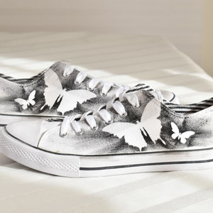 Butterfly Custom Painted Shoes, Personalized & Customizable Wedding Sneakers for Bride - Pick color from chart or message me.