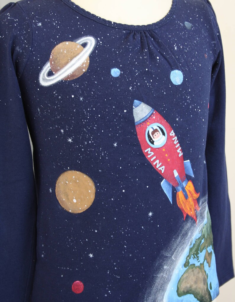 Girls Handpainted Outer Space T Shirt Tshirt Kids Etsy