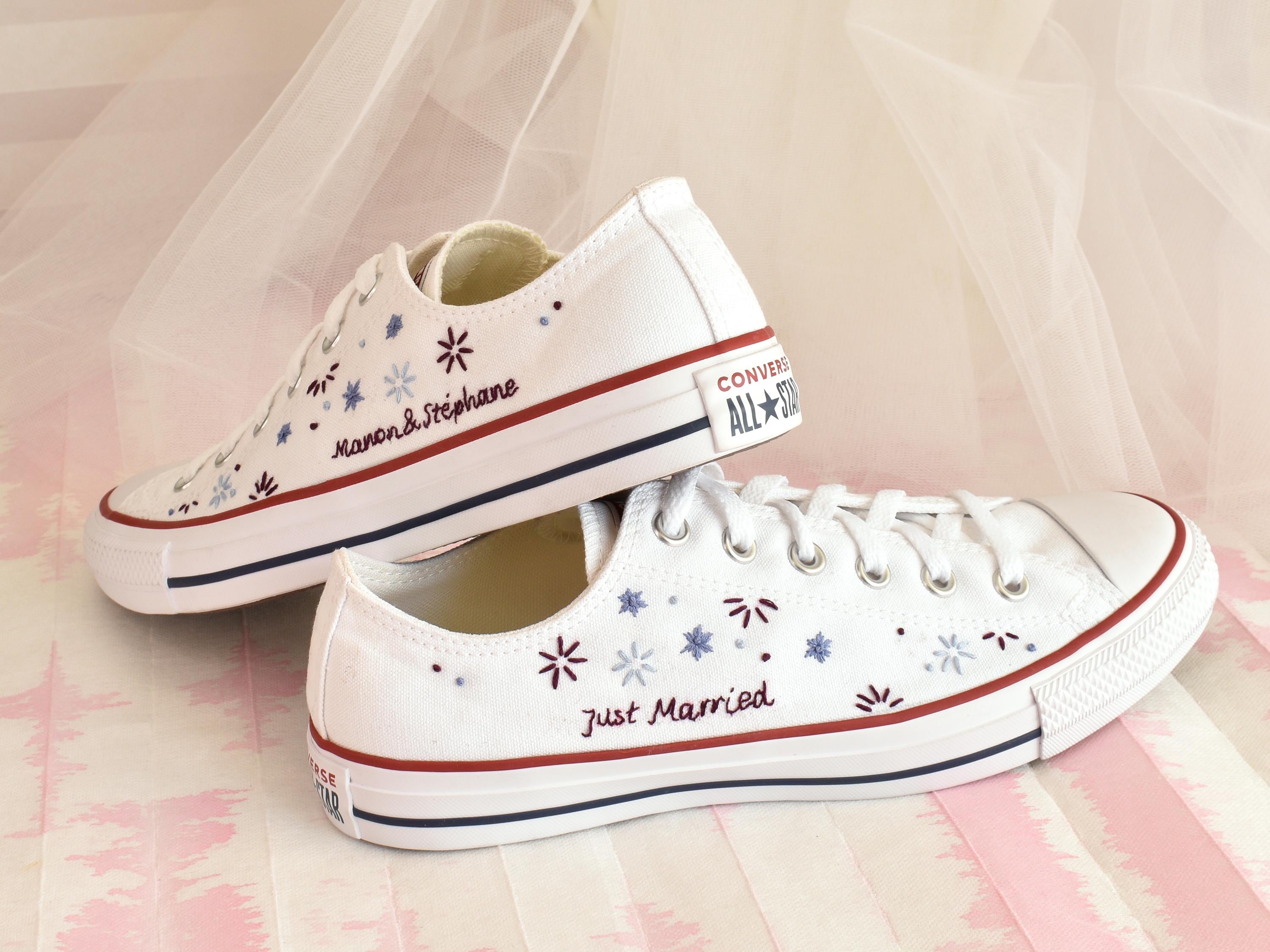 Converse Blancas Zapatillas Pintadas A Mano Para Novios Zapatillas