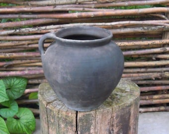 Clay pot, Clay pot with handle, Black clay pot, Old clay pot, Antique clay pot, Ukrainian pot, Clay jug, Clay pitcher, Wide clay jug