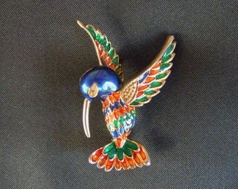 Metal enamel brooch, Hummingbird, Bird, Bird brooch, Brooch bird