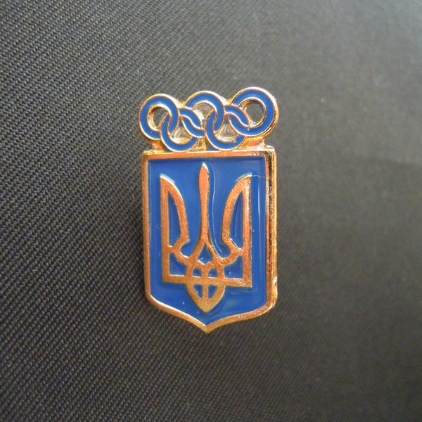 Badge pin, Trident, Ukrainian coat of arms, Olympic Committee of Ukraine, Olympic rings, Metal enamel badge pin