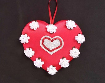 Valentine's Day gift, Valentine's Day souvenir, Wall hanging decor, Flowered heart, Handmade heart, Valentines Day decor outdoor