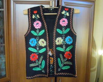 Trypillian Coat Jacket Womens Vyshyvanka Vest Trypillia Fashion Black Linen Embroidered Vest