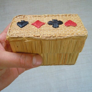 Playing cards, Two decks of playing cards in a straw box