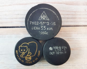 Hockey pucks, USSR Hockey pucks, Soviet Hockey pucks, Collectible Hockey pucks, Hockey pucks 80-90s, Set of 3 pcs