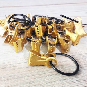 Curtain clips, Clip for curtain, Clips for drapes, Vintage metal clamp with ring gold color, Set of 20 pieces