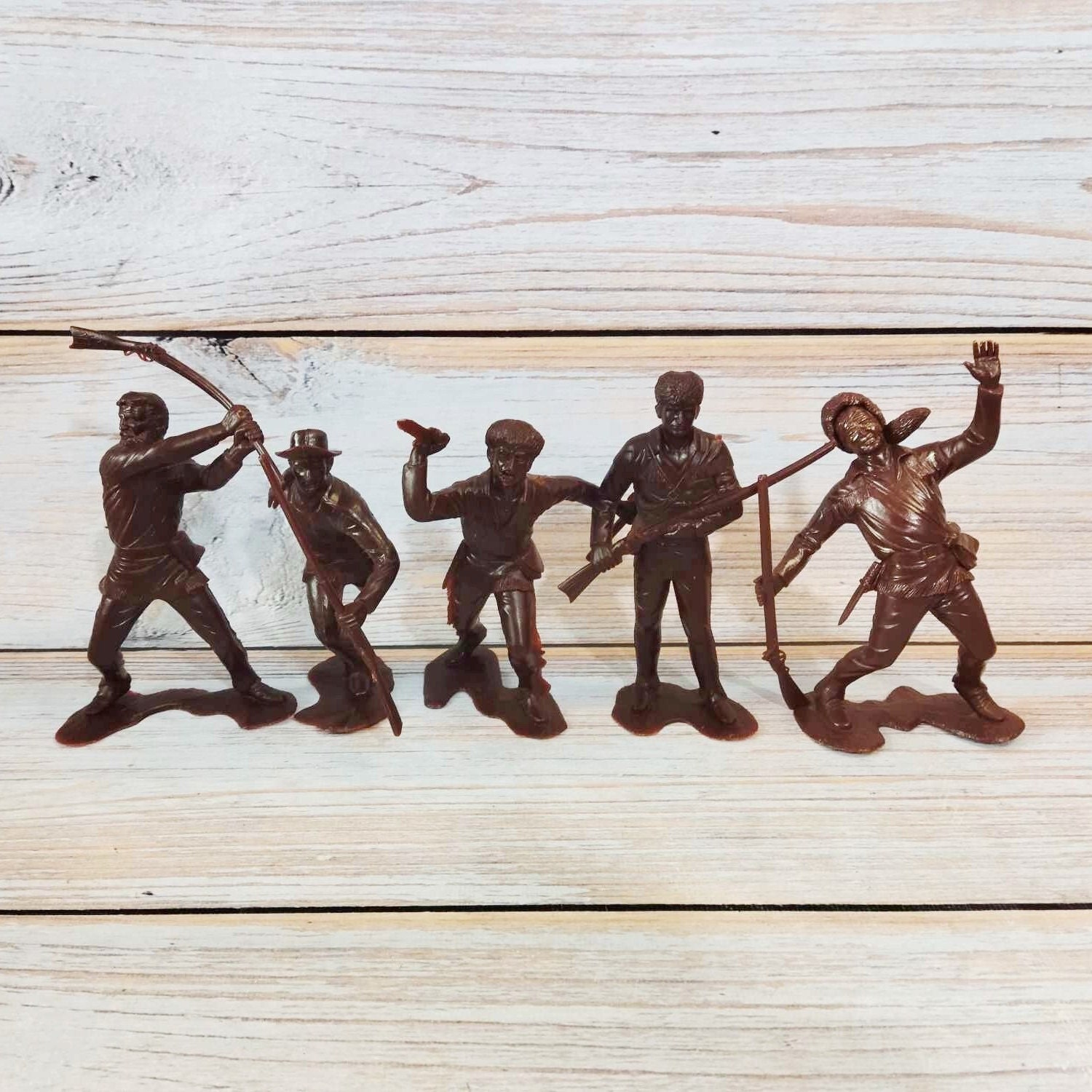 Kunststoff-Figuren, Cowboys, Vintage Spielzeugsoldaten, Kunststoff-Figuren, Kunststoff-Cowboys, Cowboys-Figuren, Cowboys-Figuren, Set mit 5 Stück