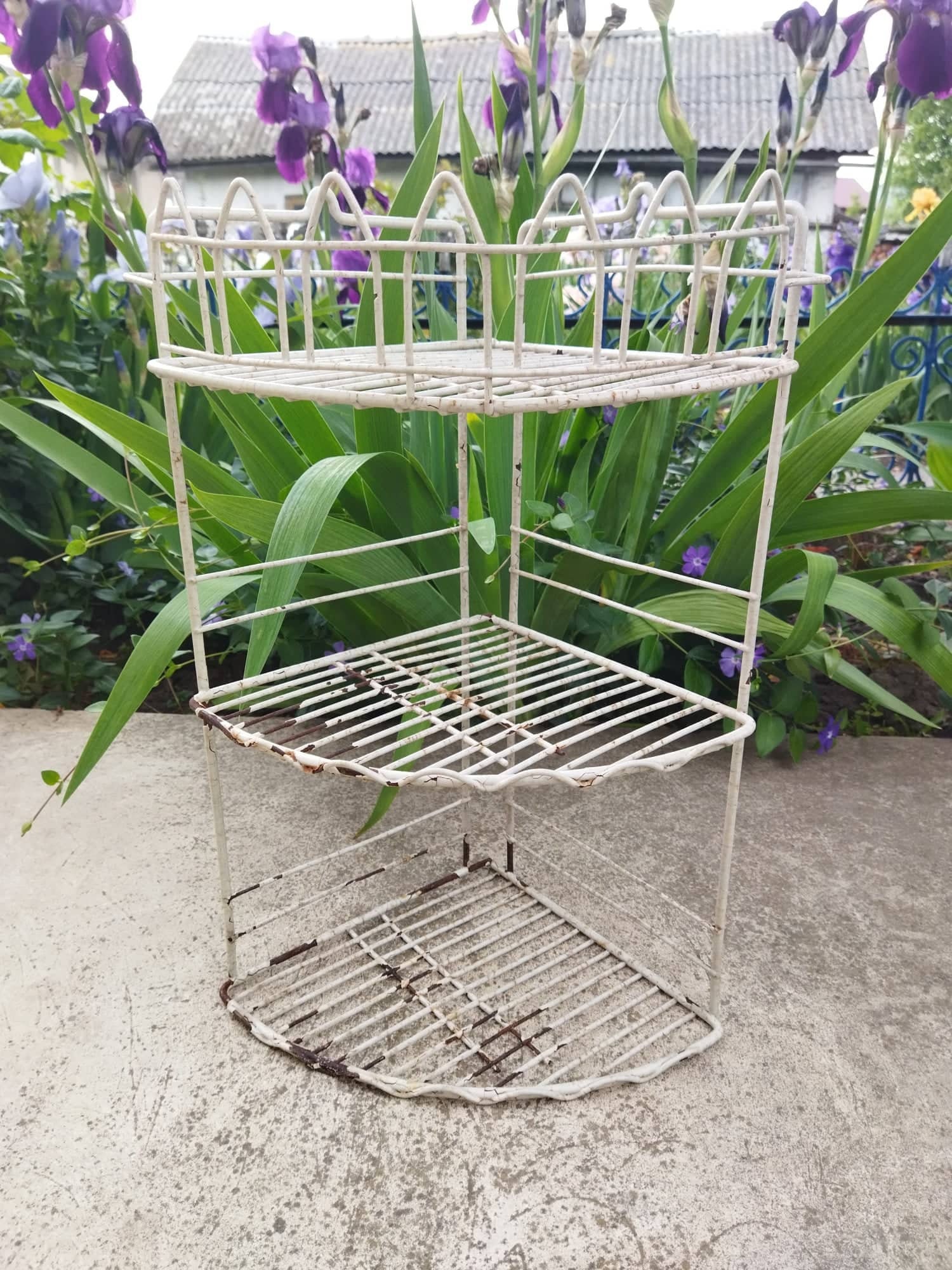 Metal Angular Threetiered Shelf Metal Corner Shelf Wall Etsy