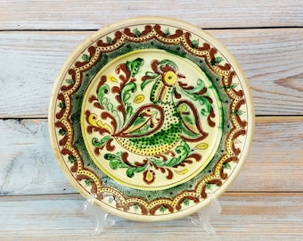 Large decorative plate, Table plate, Kosiv painting, Rooster, Handmade plate, Ukrainian Kosiv plate, Ukrainian wall decor, Kosiv wall plate