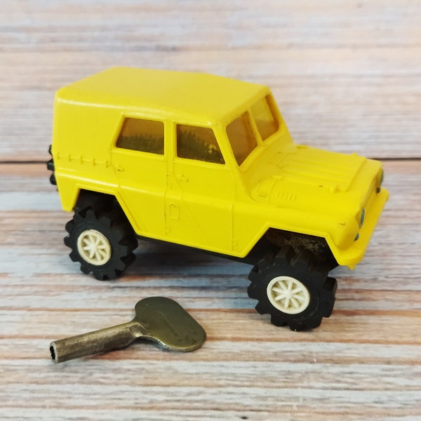 Mechanical clockwork toy car, Auto crossover, UAZ 469, Transport toy, Vehicles toy, USSR toy car, Soviet toy car, Collectible toy
