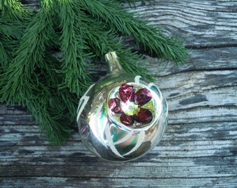 Christmas decor, Christmas tree decoration, Vintage Christmas decoration, Glass Christmas ornament, Floral decoration, Flower, Floral layer