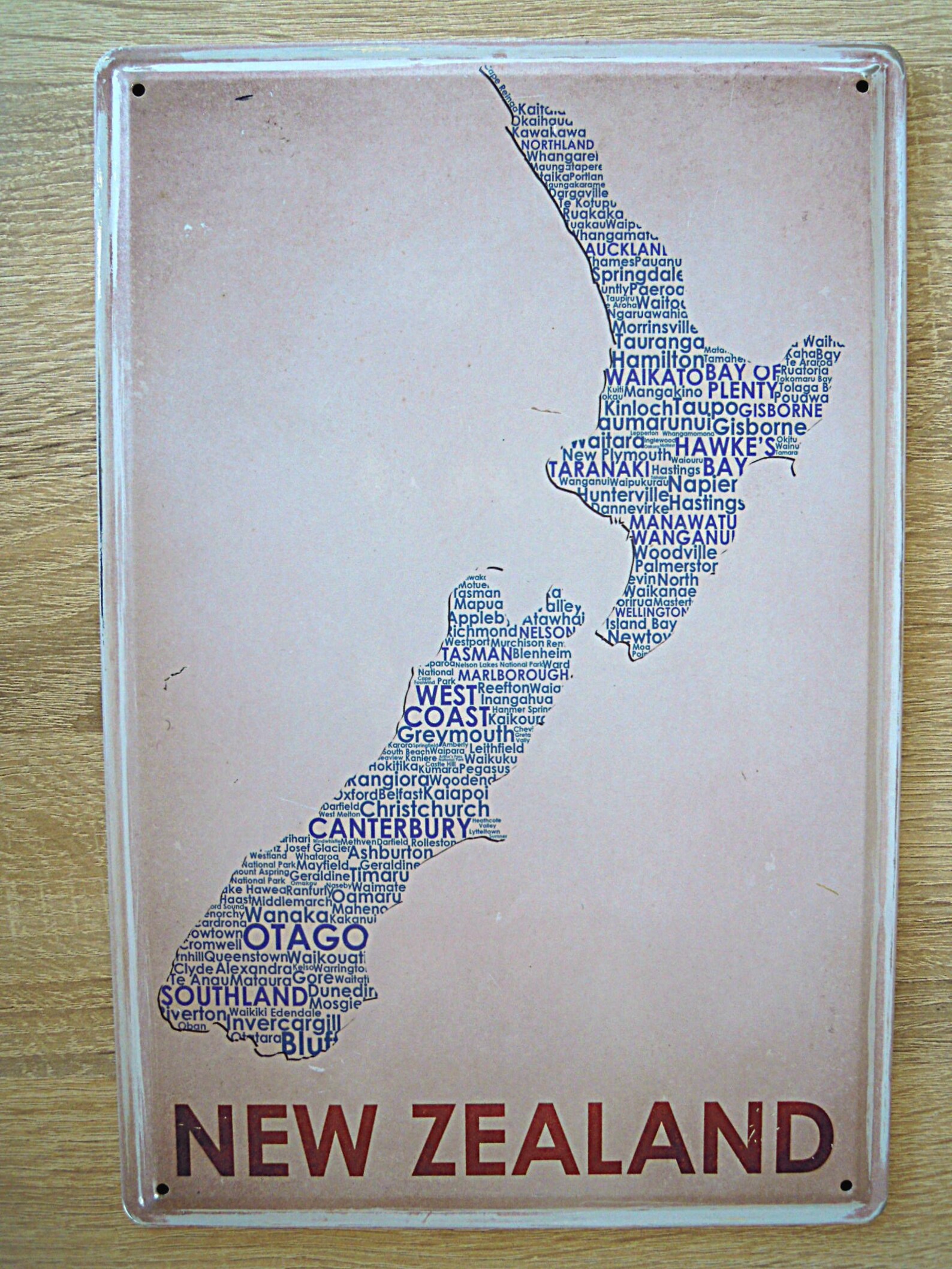 Wall Map New Zealand Names of Cities Cities Towns Metal Etsy