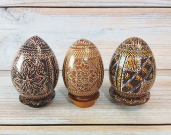 Easter egg, Large wooden Easter egg, Hand painted, Ukrainian Easter egg, Set of 3 pcs