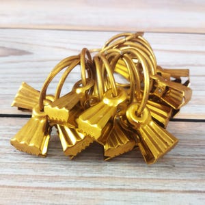 Curtain clips, Clips for drapes, Vintage metal clamp with ring gold color, Set of 15 pieces