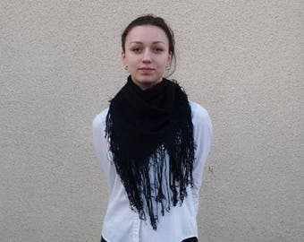 Black shawl, Shawl with Fringe, Womens shawl, Shawl, Black shawl wrap, Black shawls evening, Black fringe shawl, Gift for her, Shawl wrap