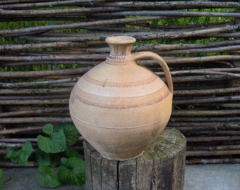 Antique Ukrainian clay jug, Old clay ornamented vessel, Wide jug with a narrow neck, Clay jug, Clay vessel, Ukrainian jug, Clay pitcher