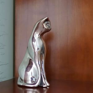 Silver Cat Statue, Housewarming Gift For Cat Lover, Regal Cat Sculpture, Art Object
