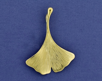 Gold Ginkgo Leaf Pendant, Solid Yellow 14k + Optional Chain, For Her